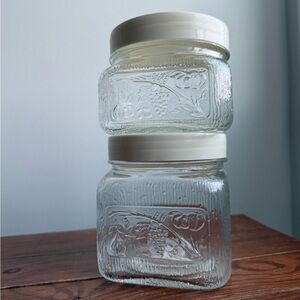 2 Vintage Kitchen Glass Food Storage Jars Brutalist Borgonovo Italy MCM